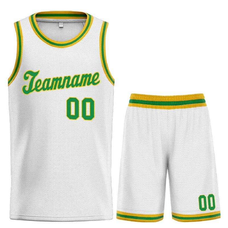 Basketball Jersey for Soft, Comfortable Touch-Custom White Green-Yellow Classic Sets Sports Uniform Basketball Jersey