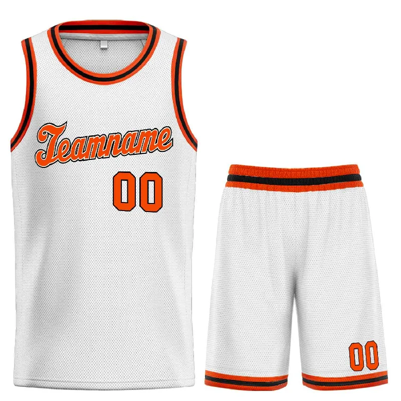 Basketball Jersey for Fast-Drying and Lightweight Performance-Custom White Orange-Black Classic Sets Sports Uniform Basketball Jersey