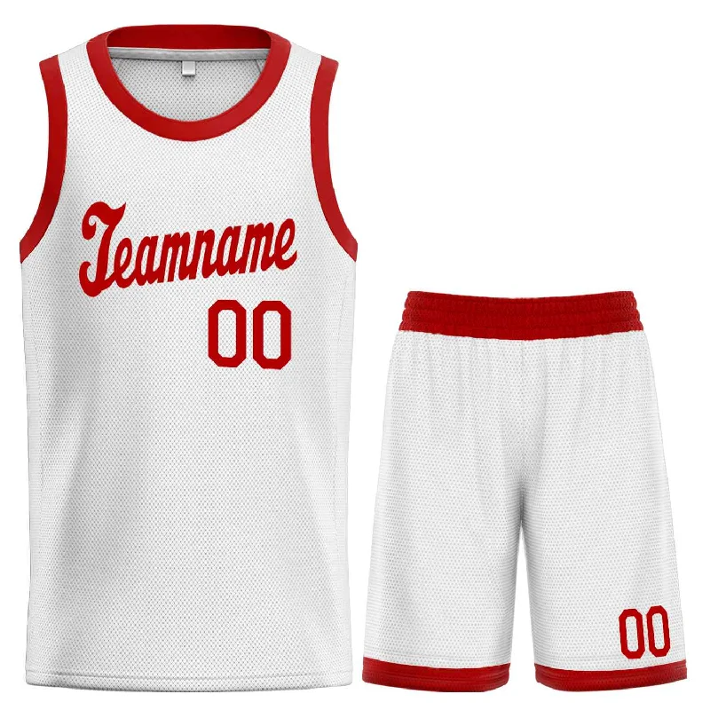 Basketball Jersey for Quick-Dry, Lightweight Fabric-Custom White Red Classic Sets Sports Uniform Basketball Jersey