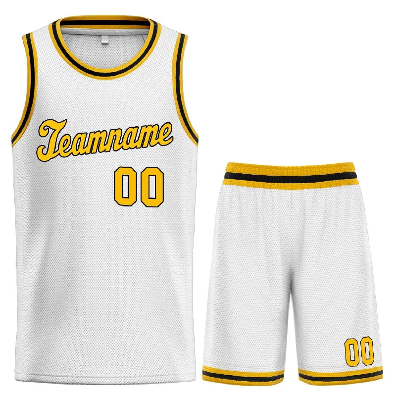 Basketball Jersey with Durable Fabric for Intense Play-Custom White Yellow-Black Classic Sets Sports Uniform Basketball Jersey