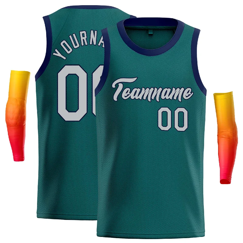 Basketball Jersey for Lightweight Play-Custom Aqua Gray-Navy Classic Tops Casual Basketball Jersey