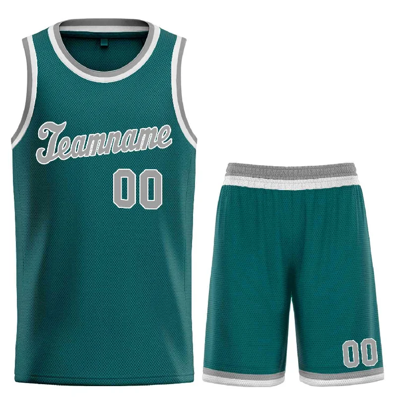 Basketball Jersey with Sweat-Wicking and Quick-Dry Features-Custom Aqua Gray-White Classic Sets Sports Uniform Basketball Jersey