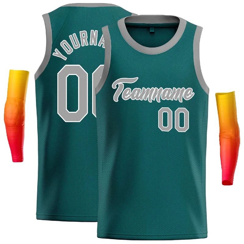 Basketball Jersey for Professional Players-Custom Aqua Gray-White Classic Tops Casual Basketball Jersey