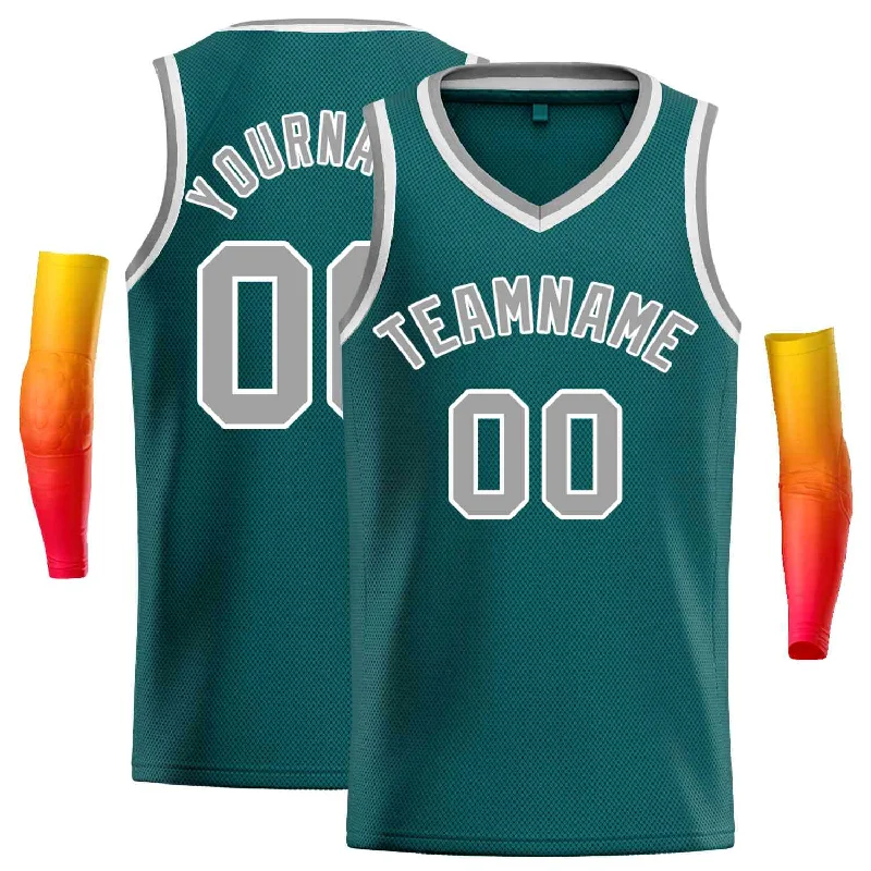 Basketball Jersey with Performance-Focused Design-Custom Aqua Gray-White Classic Tops Men Casual Basketball Jersey