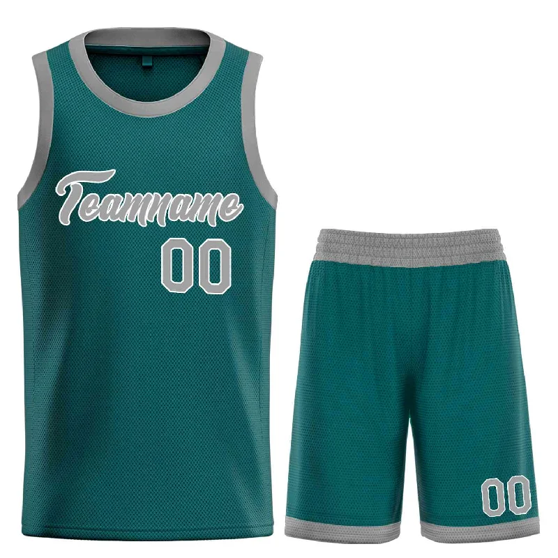 Basketball Jersey for Tough Matches and Tough Play-Custom Aqua Gray-White Heal Sports Uniform Classic Sets Basketball Jersey