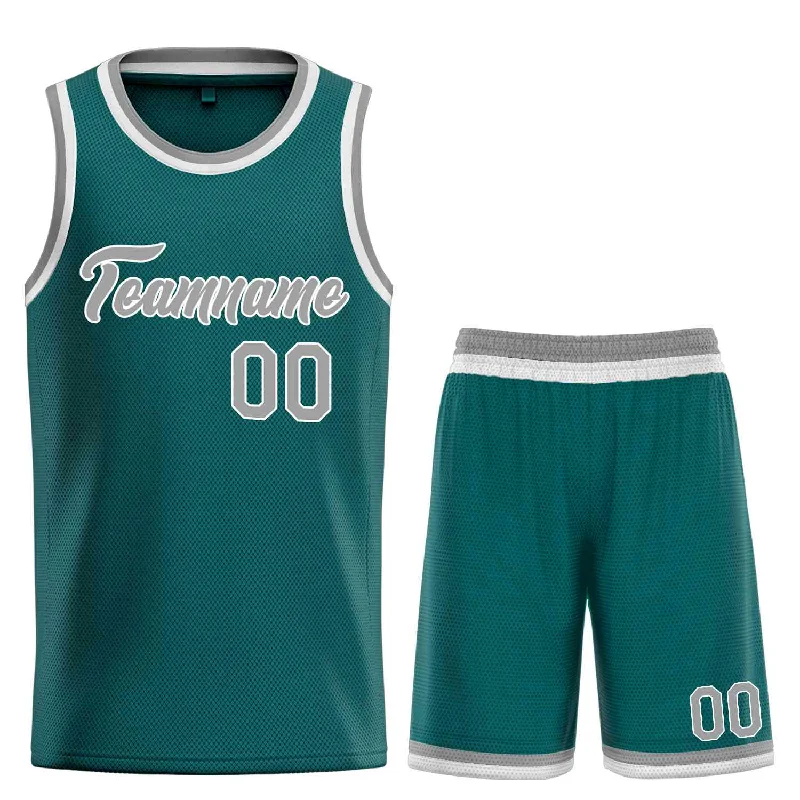 Basketball Jersey for Lightweight Comfort in Intense Play-Custom Aqua Gray-White Heal Sports Uniform Classic Sets Basketball Jersey