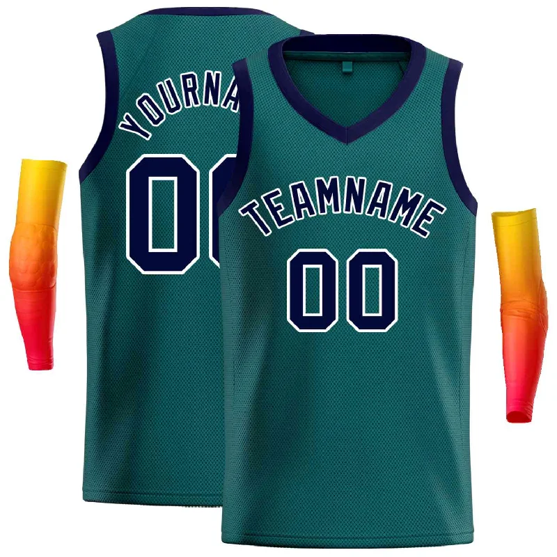 Basketball Jersey for Youth and Competitive Play-Custom Aqua Navv-White Classic Tops Men Casual Basketball Jersey