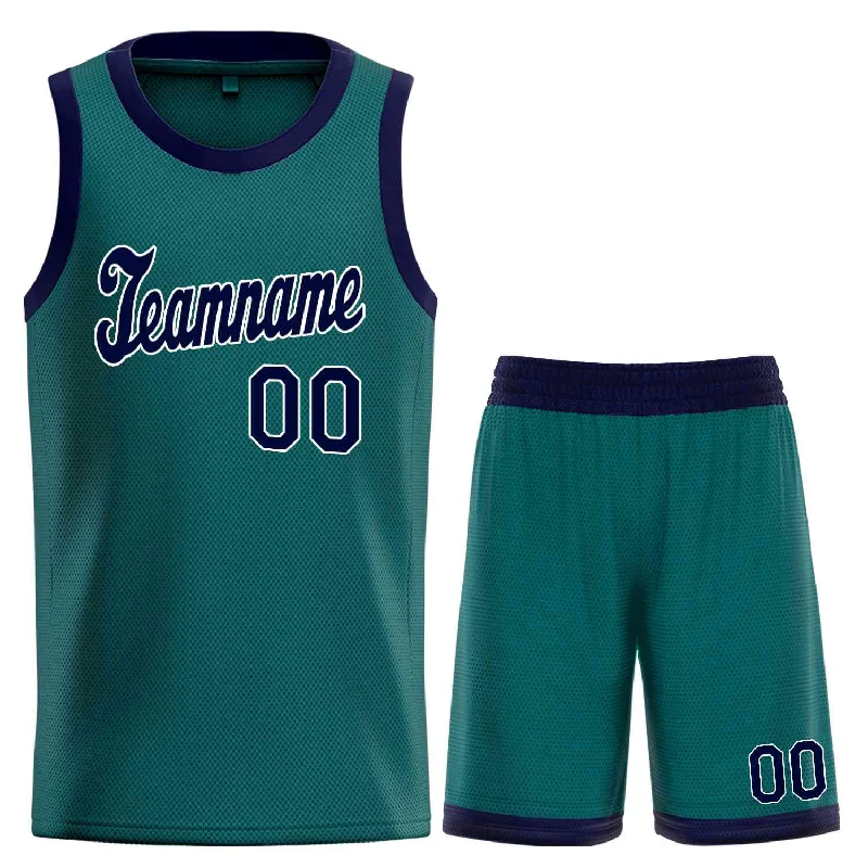 Basketball Jersey for Comfortable Fit with Stretchable Fabric-Custom Aqua Navy-White Classic Sets Sports Uniform Basketball Jersey