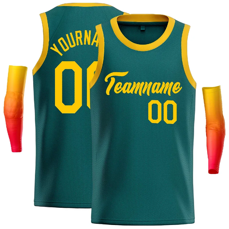 Basketball Jersey for Youth Players-Custom Aqua Yellow Classic Tops Casual Basketball Jersey