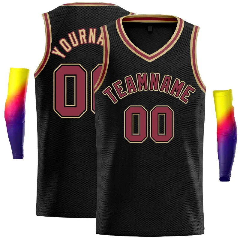 Basketball Jersey for Ultimate Range of Motion-Custom Black Maroon-Old Gold Classic Tops Men Casual Basketball Jersey