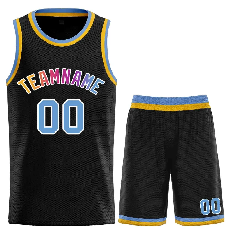 Basketball Jersey for Comfort and Breathability-Custom Black Powder Blue-White Classic Sets Curved Basketball Jersey