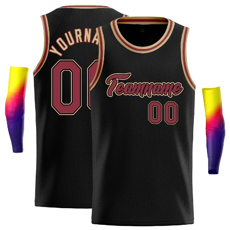 Basketball Jersey for Better Mobility and Speed-Custom Black Red-Old Gold Classic Tops Casual Basketball Jersey