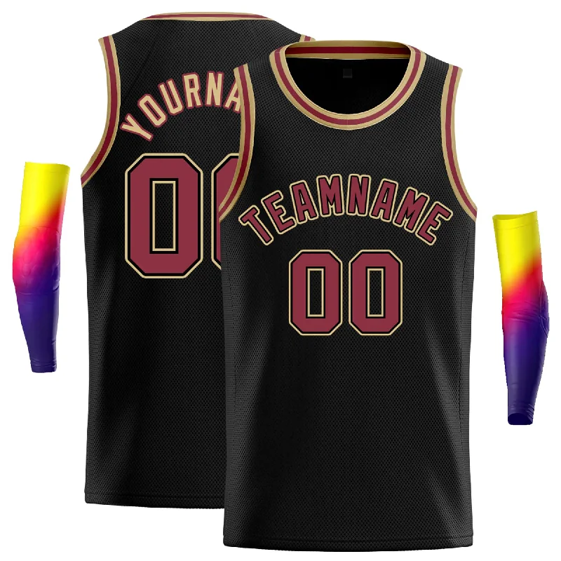 Basketball Jersey for Maximum Agility on the Court-Custom Black Red-Old Gold Classic Tops Casual Basketball Jersey