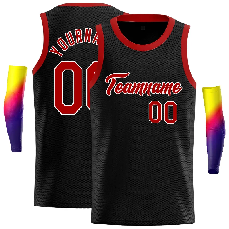 Basketball Jersey for Full Range of Motion During Play-Custom Black Red-White Classic Tops Casual Basketball Jersey