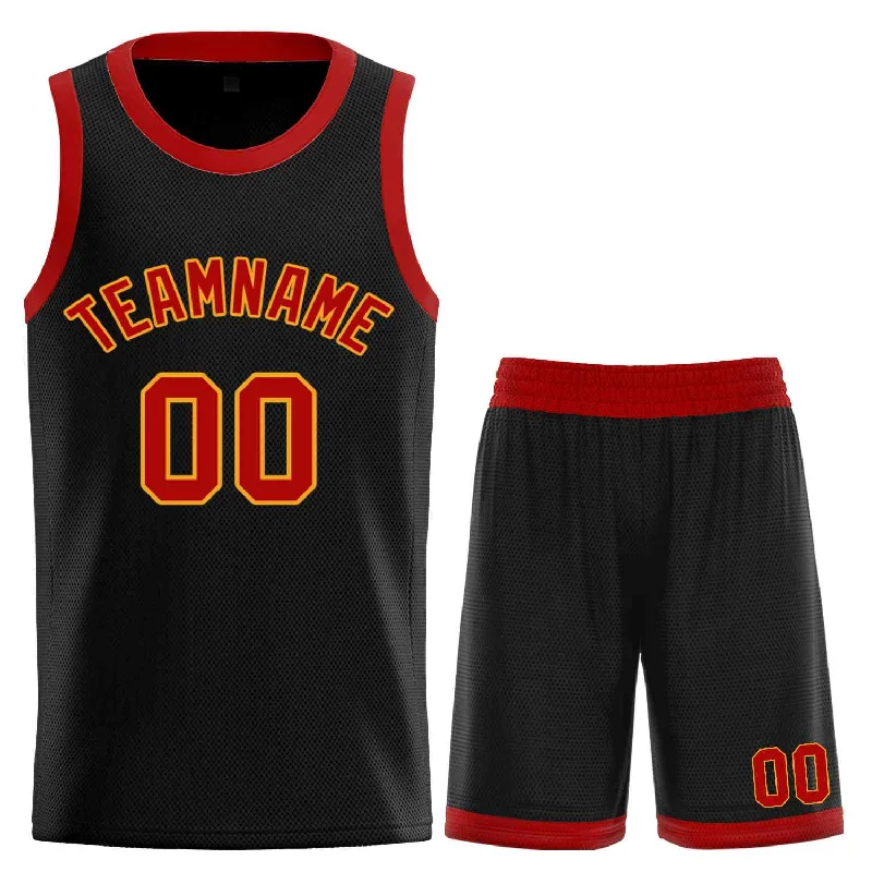 Basketball Jersey for Full Range of Motion-Custom Black Red-Yellow Classic Sets Curved Basketball Jersey