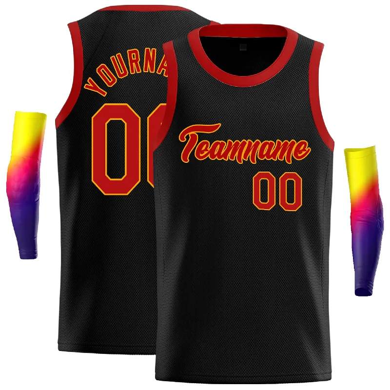 Basketball Jersey for Flexible, Fast Play on the Court-Custom Black Red-Yellow Classic Tops Casual Basketball Jersey