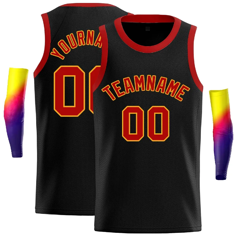 Basketball Jersey for Fast Movement and Comfortable Fit-Custom Black Red-Yellow Classic Tops Casual Basketball Jersey