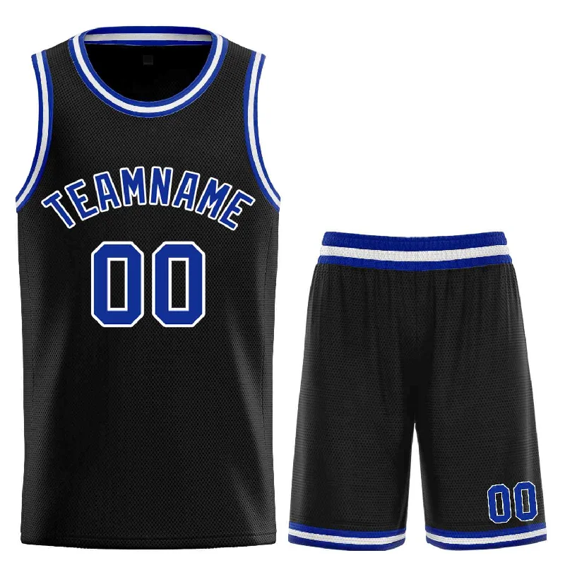 Basketball Jersey with Moisture Control for Sweat-Free Play-Custom Black Royal-White Classic Sets Curved Basketball Jersey