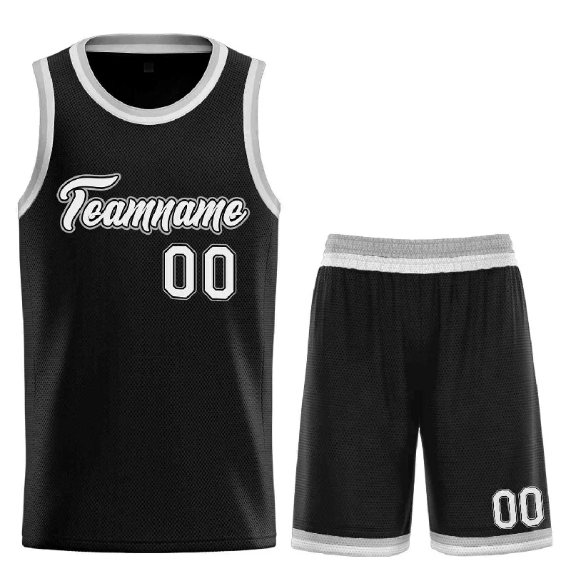 Basketball Jersey with Quick-Dry Technology-Custom Black White-Gray Heal Sports Uniform Classic Sets Basketball Jersey