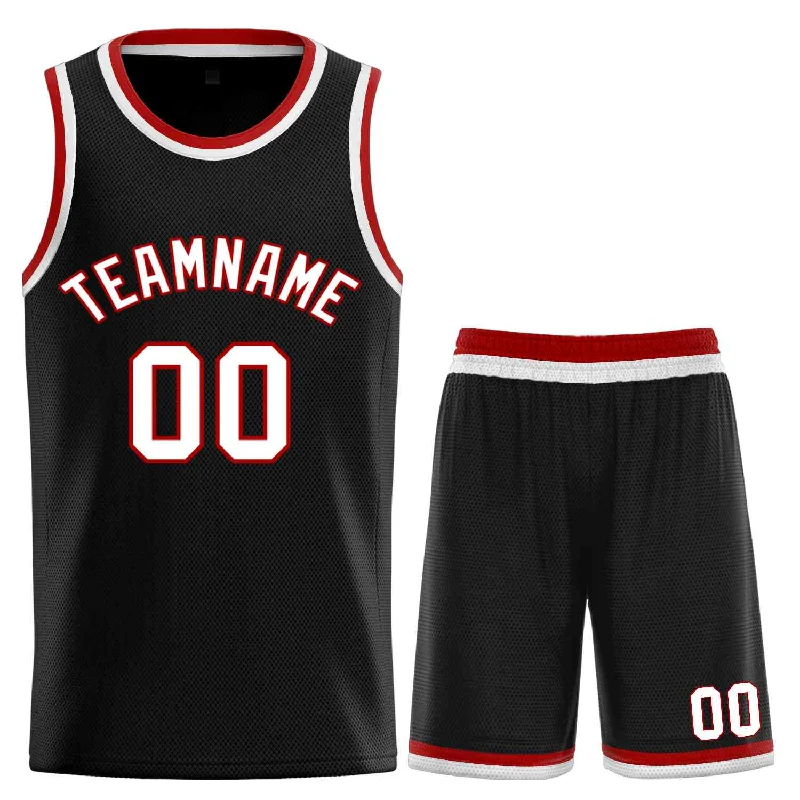 Basketball Jersey for Comfortable Wear All Day-Custom Black White-Red Classic Sets Curved Basketball Jersey