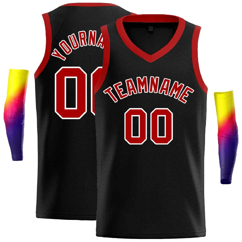 Basketball Jersey for Optimal Game-Day Comfort-Custom Black White-Red Classic Tops Men Casual Basketball Jersey