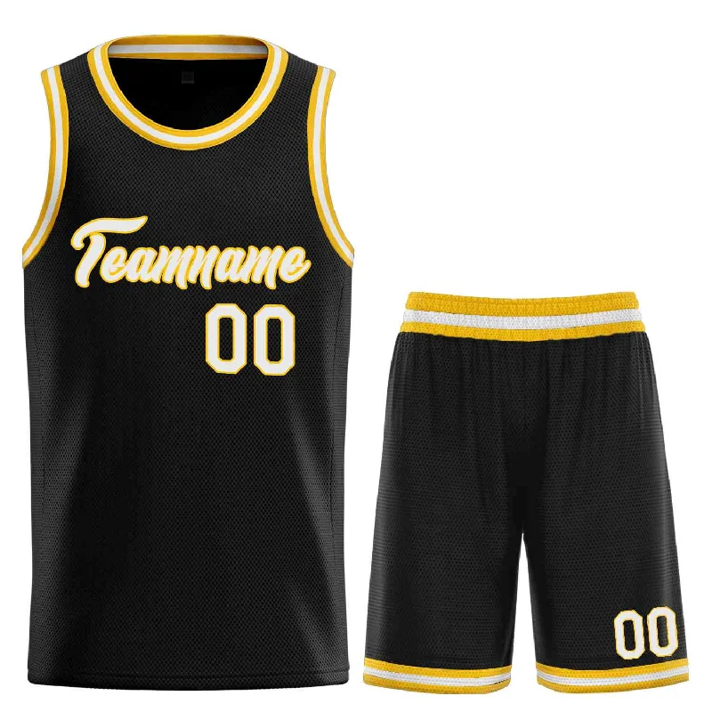 Basketball Jersey for Both Indoor and Outdoor Play-Custom Black White-Yellow Heal Sports Uniform Classic Sets Basketball Jersey