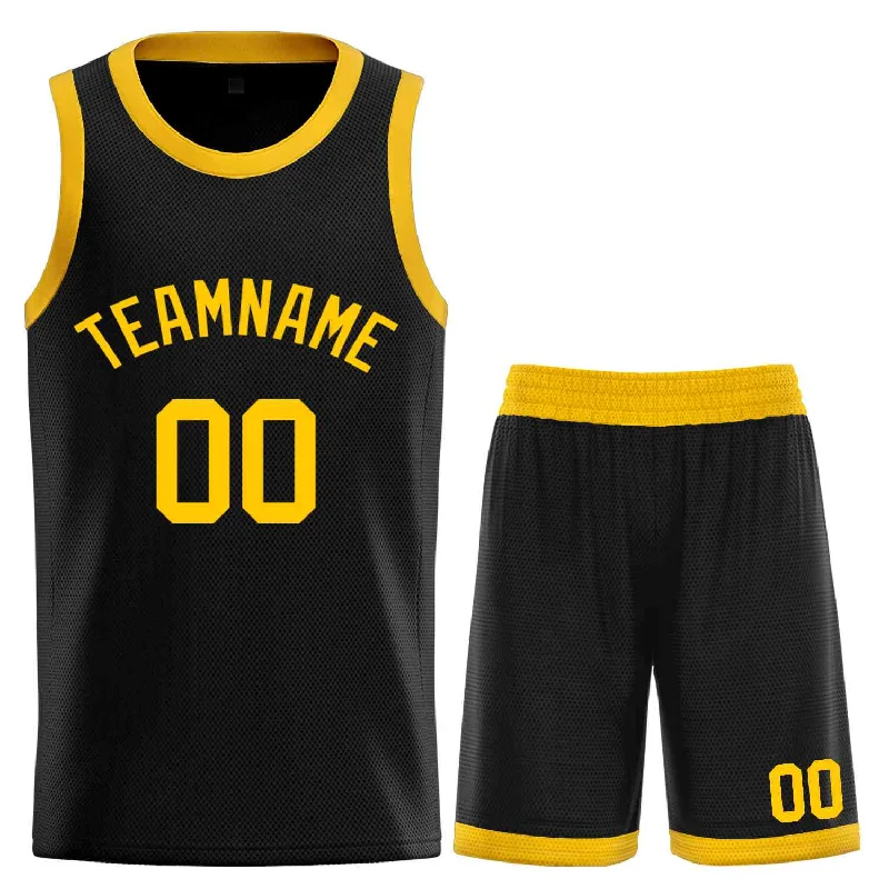 Basketball Jersey for Quick Movement on the Court-Custom Black Yellow-Classic Sets Curved Basketball Jersey