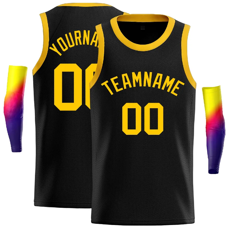 Basketball Jersey with Mesh Design for Breathability-Custom Black Yellow Classic Tops Casual Basketball Jersey