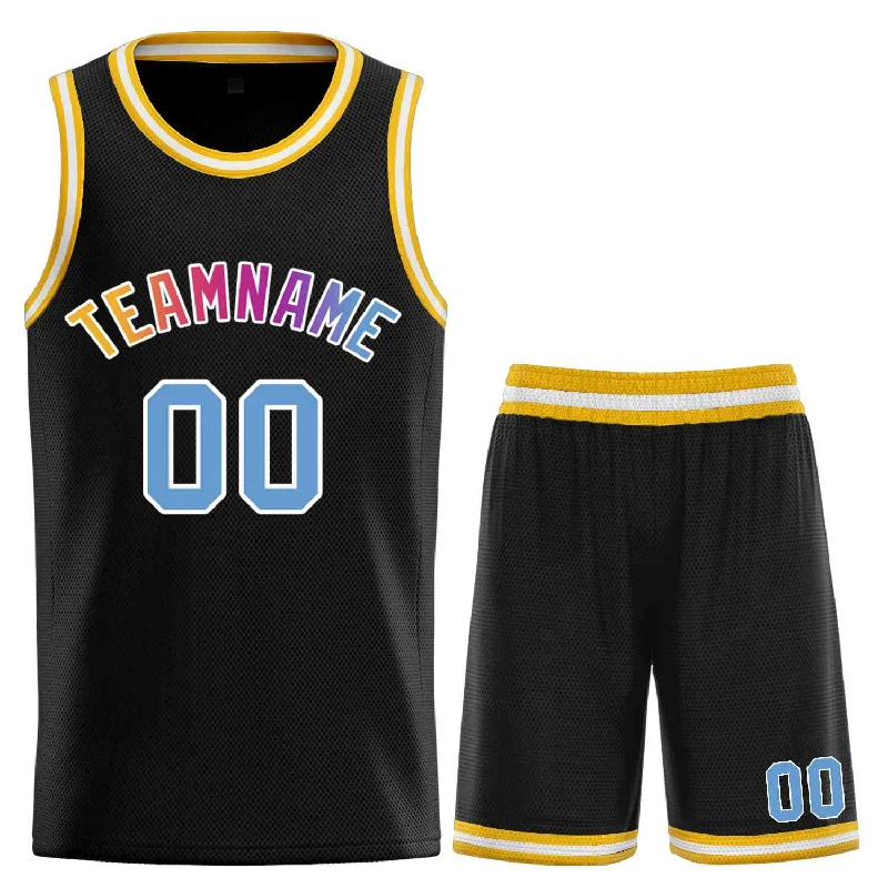 Basketball Jersey with Quick-Dry Technology-Custom Black Yellow-White Classic Sets Curved Basketball Jersey