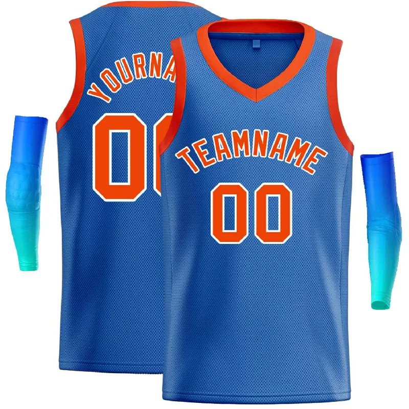 Basketball Jersey for Comfortable, Soft Fabric on the Court-Custom Blue Orange-White Classic Tops Men Casual Basketball Jersey