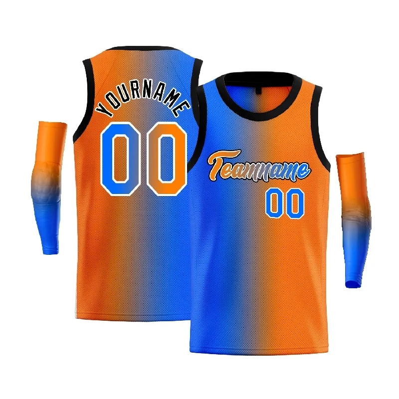 Basketball Jersey with Moisture Control for Sweat-Free Play-Custom Blue Orange-White Gradient Fashion Tops Basketball Jersey