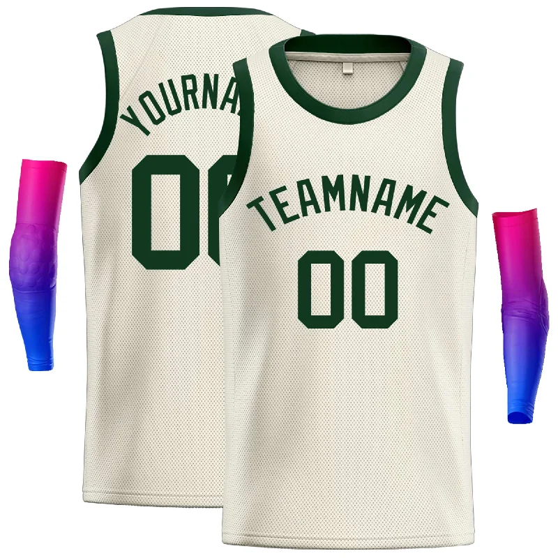 Basketball Jersey for Comfortable Wear All Day-Custom Cream Green Classic Tops Casual Basketball Jersey