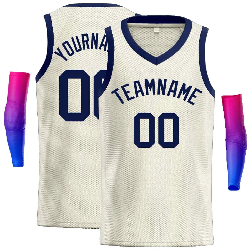 Basketball Jersey with Stretch for Maximum Agility-Custom Cream Navv-Classic Tops Men Casual Basketball Jersey