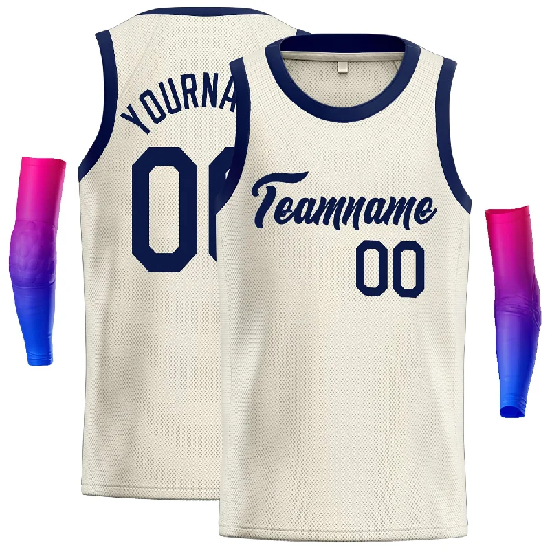 Basketball Jersey for Maximum Performance During Long Matches-Custom Cream Navy Classic Tops Casual Basketball Jersey