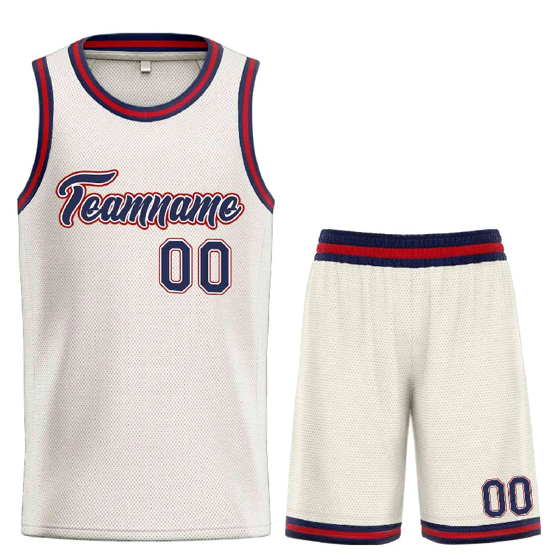 Basketball Jersey for Stretchable, Breathable Fabric-Custom Cream Navy-Maroon Heal Sports Uniform Classic Sets Basketball Jersey