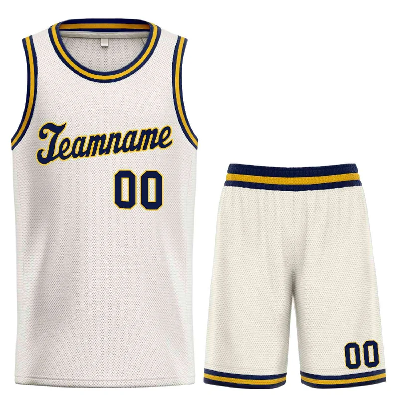 Basketball Jersey with Soft, Stretchable Fabric for Flexibility-Custom Cream Navy-Yellow Classic Sets Sports Uniform Basketball Jersey