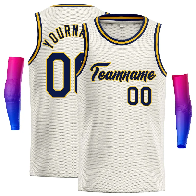 Basketball Jersey for Team Performance and Comfort-Custom Cream Navy-Yellow Classic Tops Casual Basketball Jersey