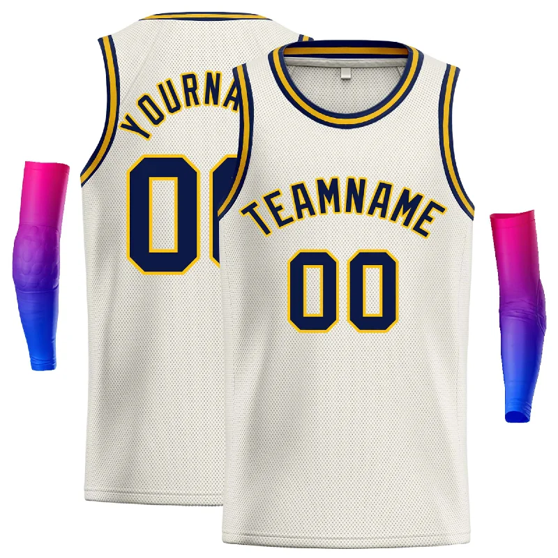 Basketball Jersey for High-Speed Performance-Custom Cream Navy-Yellow Classic Tops Casual Basketball Jersey