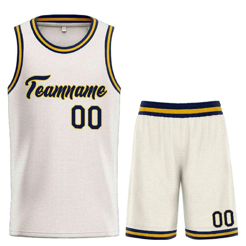 Basketball Jersey for Comfortable Performance in Every Game-Custom Cream Navy-Yellow Heal Sports Uniform Classic Sets Basketball Jersey