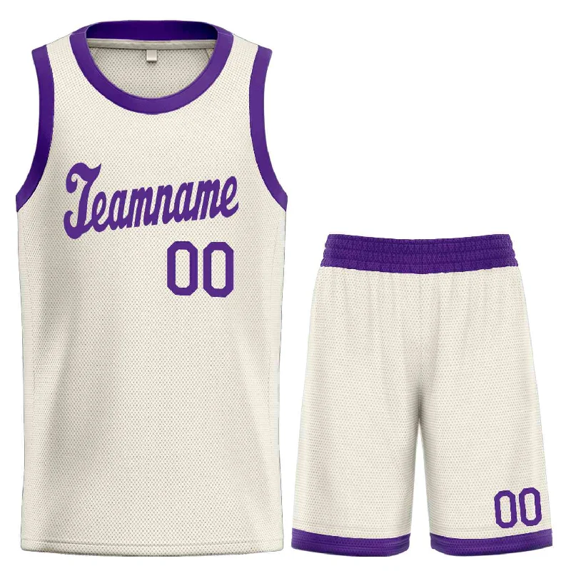 Basketball Jersey for Enhanced Agility and Comfort-Custom Cream Purple Classic Sets Sports Uniform Basketball Jersey