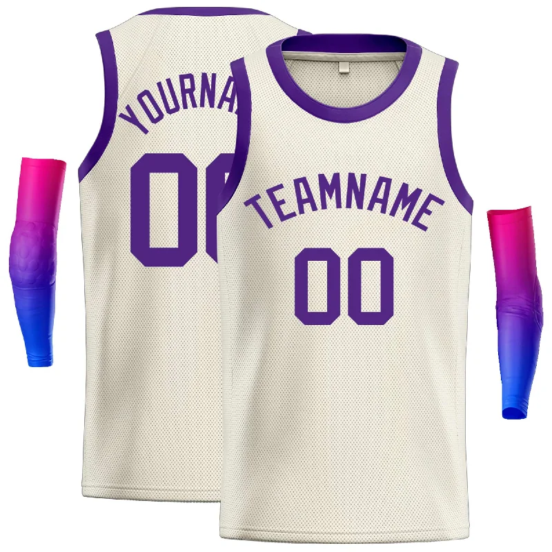 Basketball Jersey for Quick Movement on the Court-Custom Cream Purple Classic Tops Casual Basketball Jersey