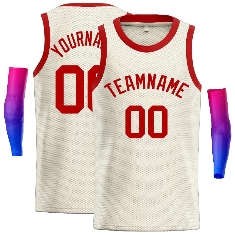 Basketball Jersey with Cooling Technology for Heat Relief-Custom Cream Red Classic Tops Casual Basketball Jersey