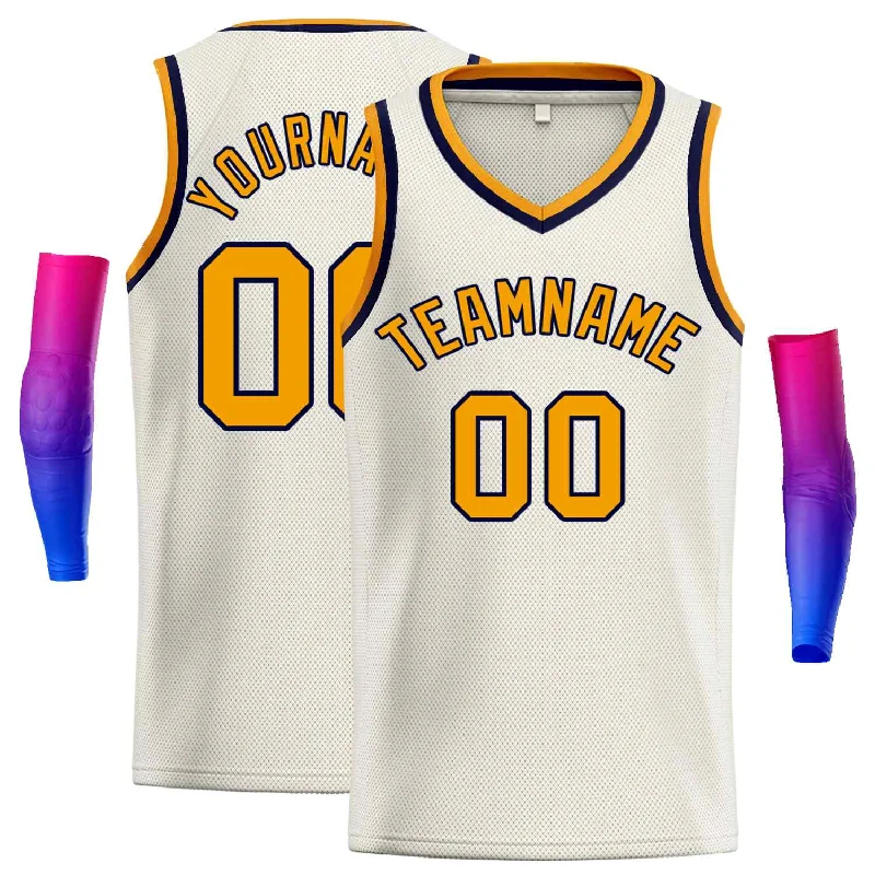 Basketball Jersey for Flexibility and Full Mobility-Custom Cream Yellow-Navv Classic Tops Men Casual Basketball Jersey