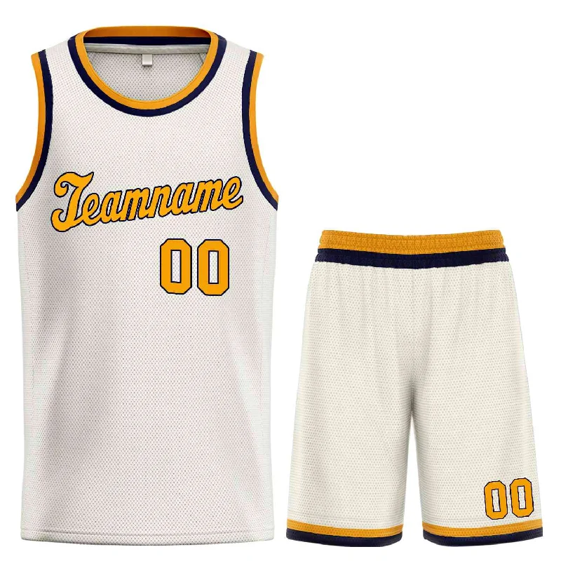 Basketball Jersey for Maximum Comfort in Tough Conditions-Custom Cream Yellow-Navy Classic Sets Sports Uniform Basketball Jersey