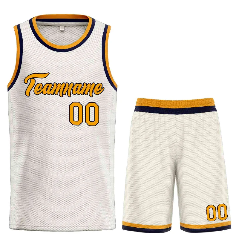 Basketball Jersey with High-Quality Material for Pro-Level Comfort-Custom Cream Yellow-Navy Heal Sports Uniform Classic Sets Basketball Jersey