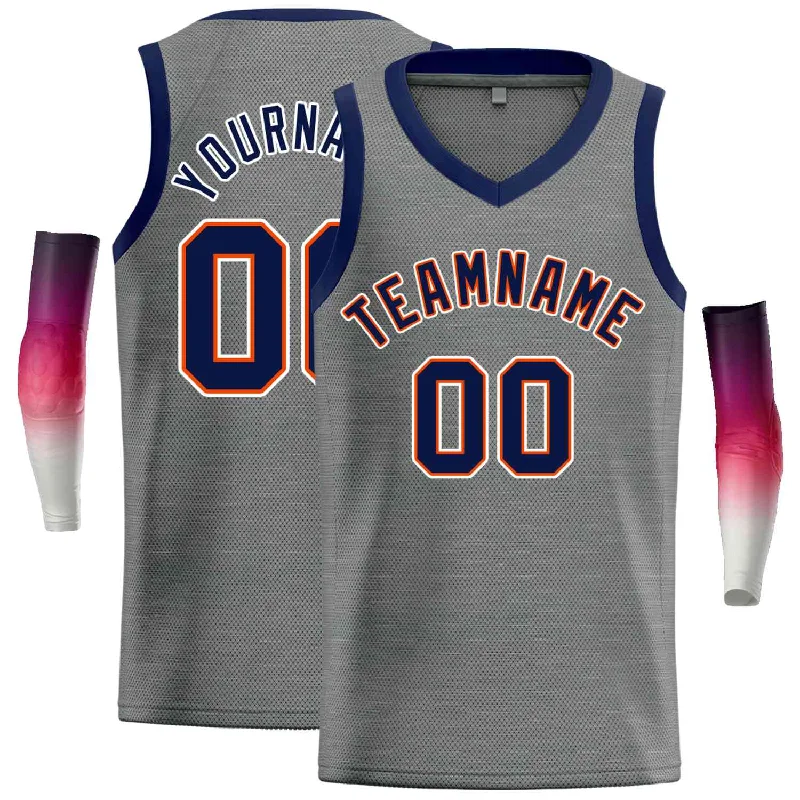 Basketball Jersey with Soft and Flexible Fabric-Custom Dark Gray Navv-Orange Classic Tops Men Casual Basketball Jersey