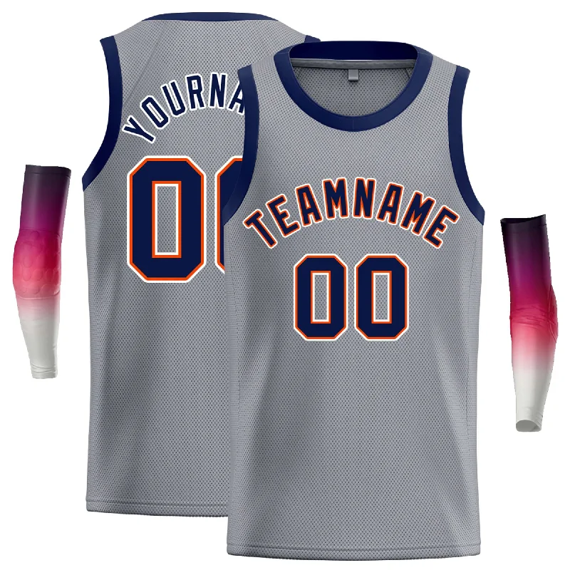 Basketball Jersey with Moisture-Wicking Technology-Custom Dark Gray Navy-Orange Classic Tops Casual Basketball Jersey