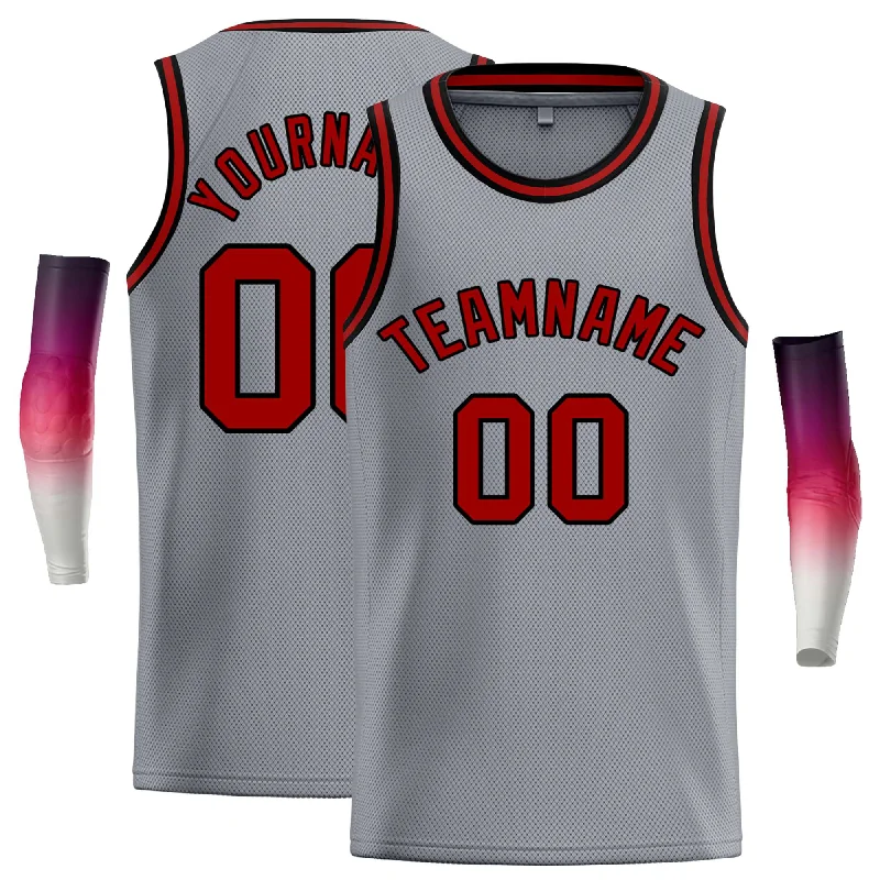 Basketball Jersey for Maximum Range of Motion-Custom Dark Gray Red-Black Classic Tops Casual Basketball Jersey