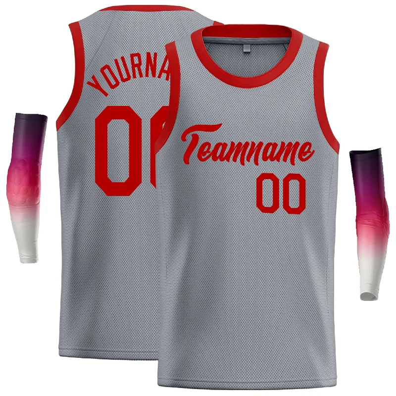 Basketball Jersey with Mesh Panels for Ventilation-Custom Dark Gray Red Classic Tops Casual Basketball Jersey