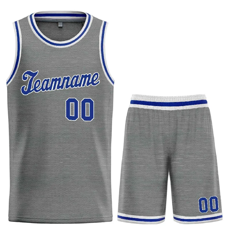 Basketball Jersey with Breathable Mesh for Cool Play-Custom Dark Gray Royal-White Classic Sets Sports Uniform Basketball Jersey